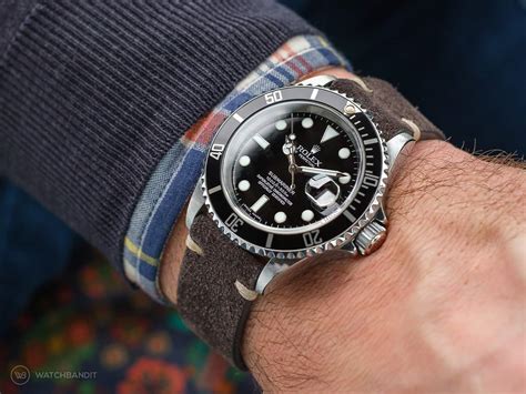 rolex submariner rally strap|rolex submariner suede strap.